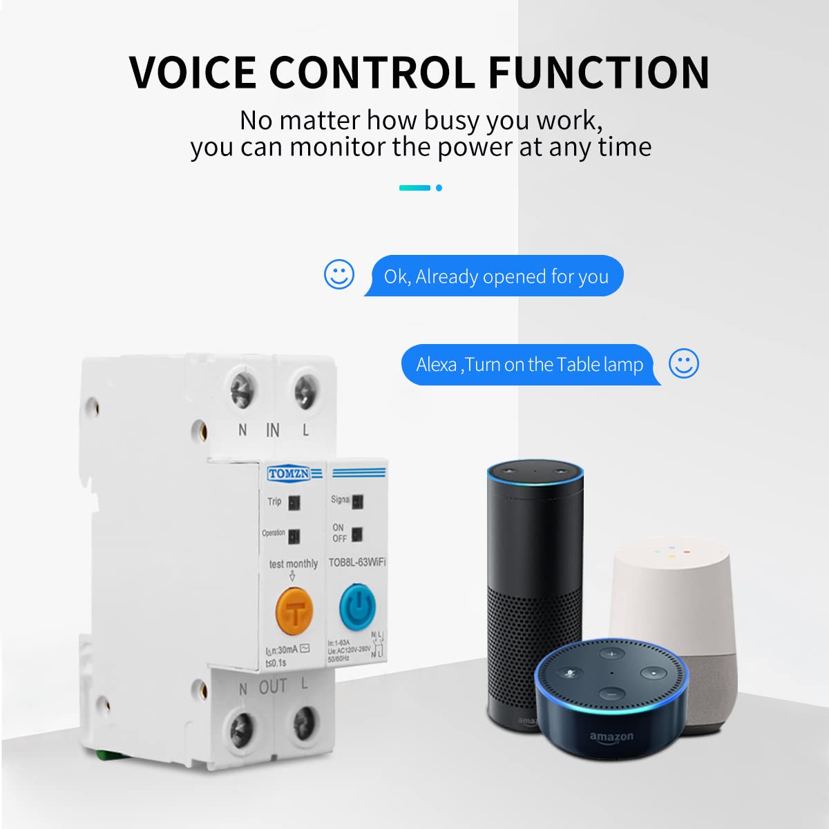 Disjoncteur,Disjoncteur Différentiel 63A monophasée WIFI Smart Energy Compteur KWh Mesure de surveillance du disjoncteur du disjoncteur du disjoncteur avec protection contre les fuites