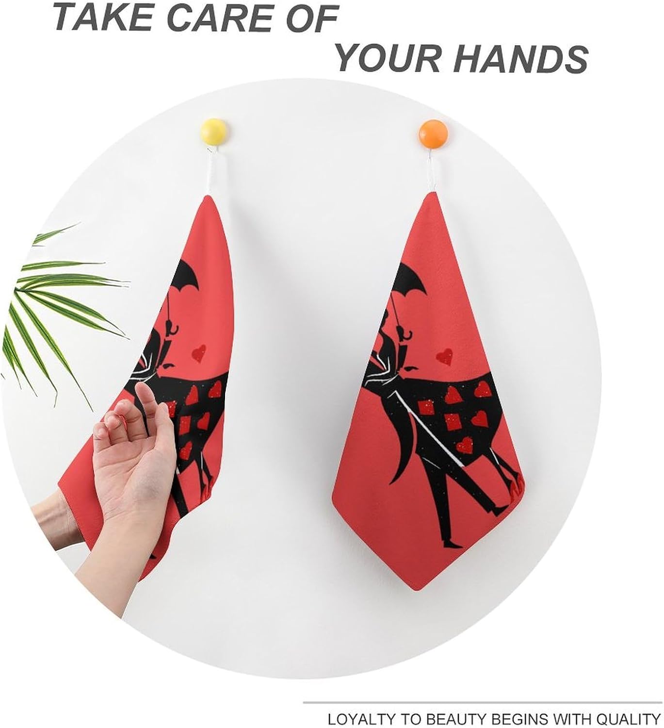 Couple in Love Umbrella Hearts Hand Towels for Bathroom Handkerchief | Absorbent,with Hanging Loop,Kitchen Towels,for Home Hotel,Soft