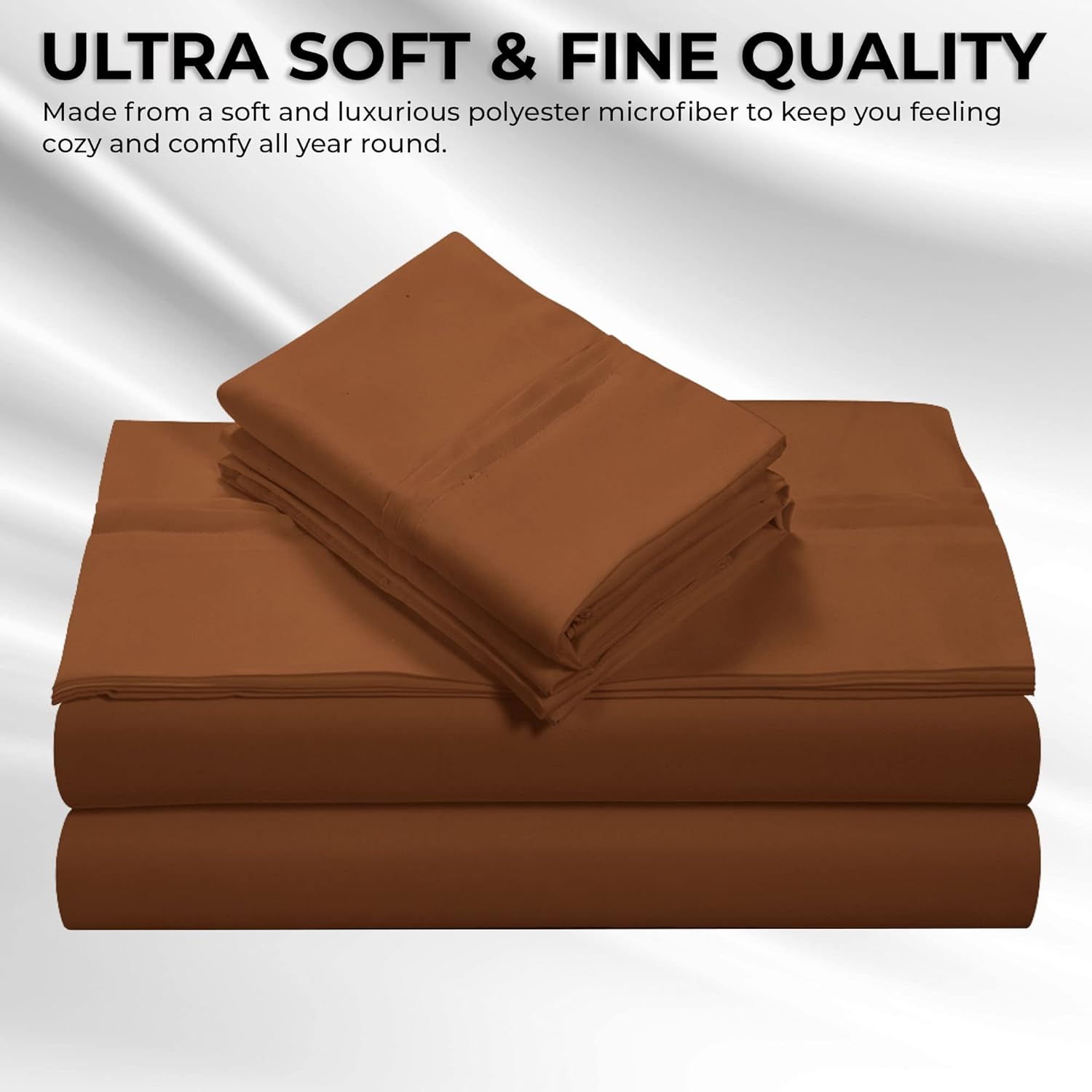 Tribeca Living 110-GSM Brushed Microfiber Sheet Set - Extra Deep Pocket Fits Mattresses up to 21 Inches - Ultra Soft Cooling and Fade Resistant - Queen, Camel