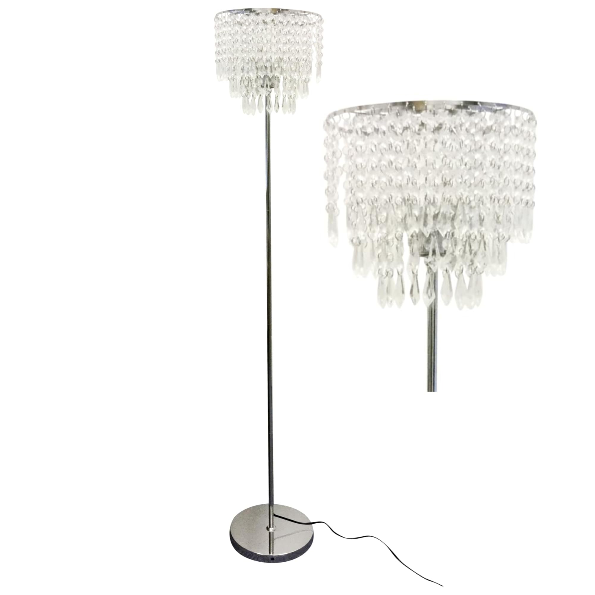 Firstchoicelighting Chrome & Clear Modern Jewelled Floor Lamp Standard Light Polished Chrome With Acrylic Crystal Shade Glam 153Cm