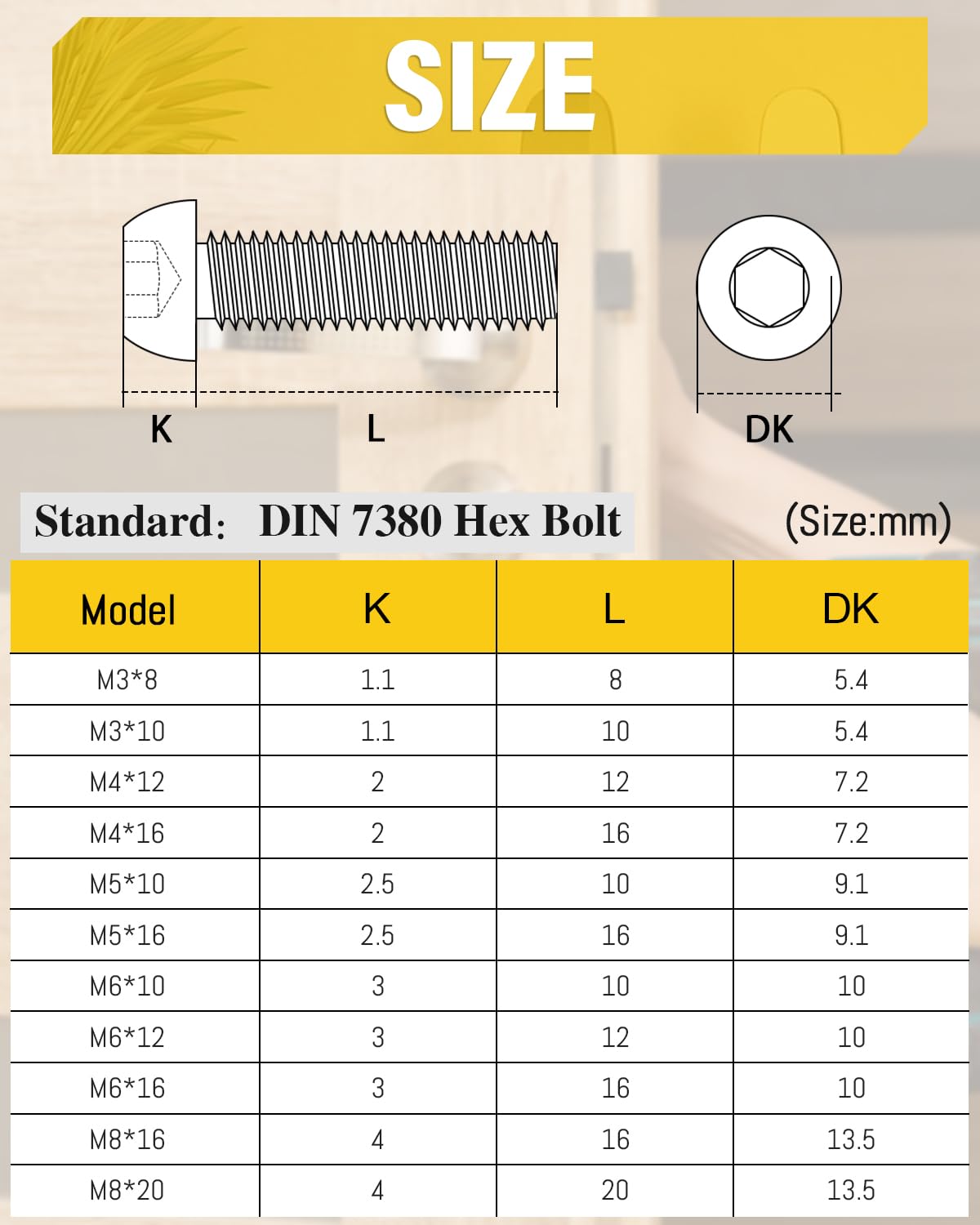 FandWay Lenskopschroef met binnenzeskant schroefdraadschroeven ISO 7380, M4x8/12/16/20/30 mm, zwart, 10,9-klasse koolstofstaal, zeskantige ronde kop schroefset met moersleutels (25 per maat