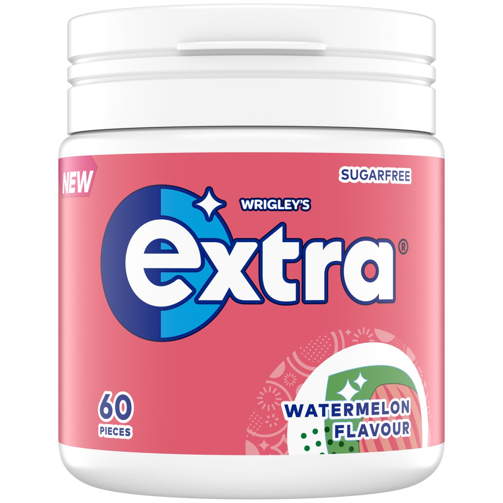 Wrigley's Extra Chewing Gum, Watermelon Flavour, 6 Bottles of 46 Pieces, Sugar Free Chewing Gum Bulk Pack with Xylitol (276 pieces)