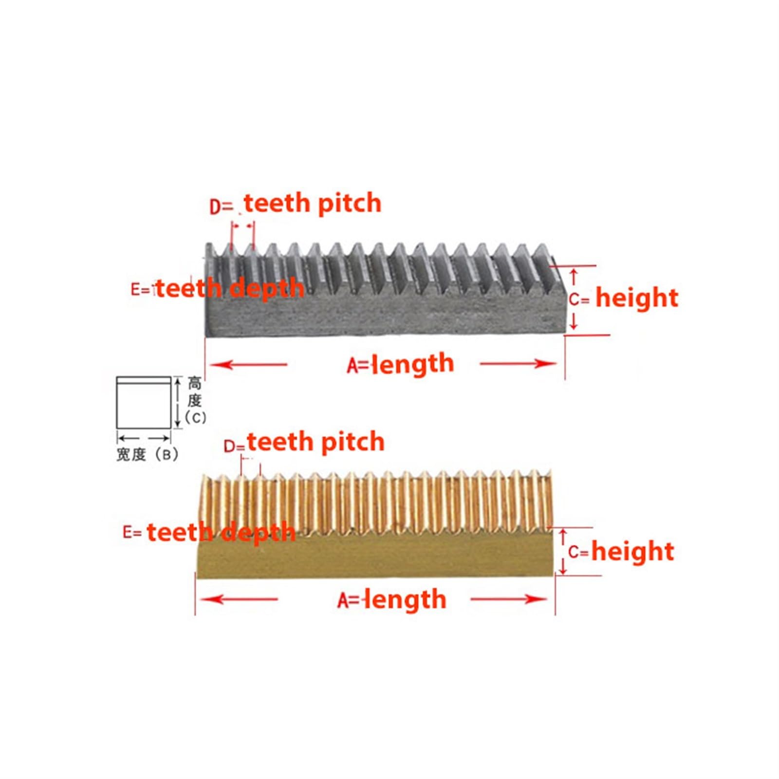 Cremagliera in ottone a denti dritti da 0,5 moduli, lunghezza da 200 mm a 1000 mm, trasmissione lineare con ingranaggi cilindrici da 0,5 m meccanico(5x8x750mm)