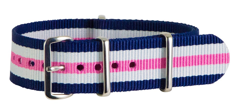 Clockwork Synergy® Classic Ballistic - 20mm Navy/White/Pink Nylon Ballistic Watch Strap Band