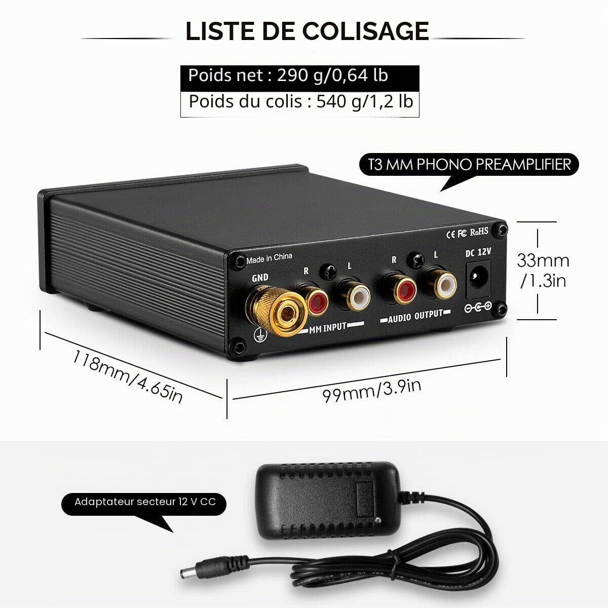 Nobsound Mini amplificateur phono HiFi MM RIAA préampli platine platine amplificateur