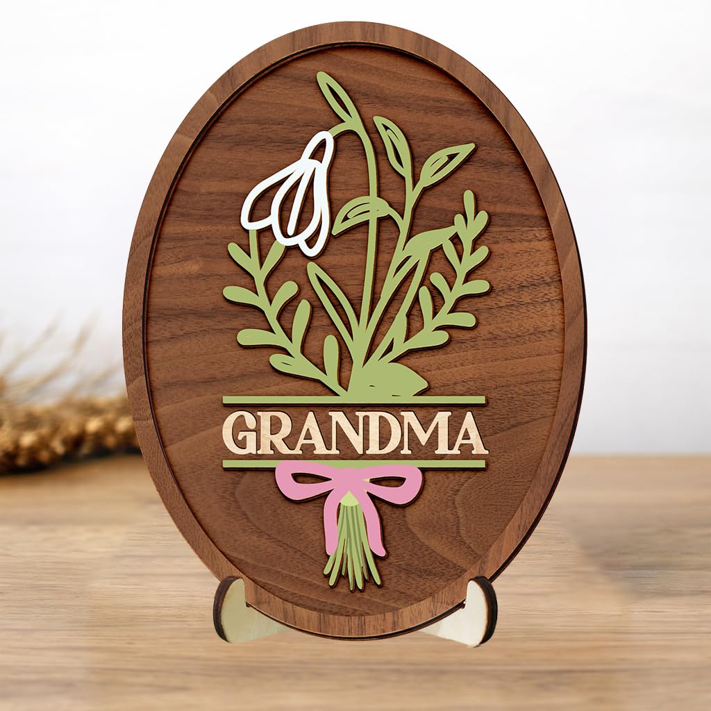 Personalized Birth Month Flower Sign, Custom Grandma Gifts for Mothers Day with Name, Flowers Art Craft Family Keepsake, Birthday Gifts for Women Mom Nana, Grandma's Wooden Sign for Home Decor