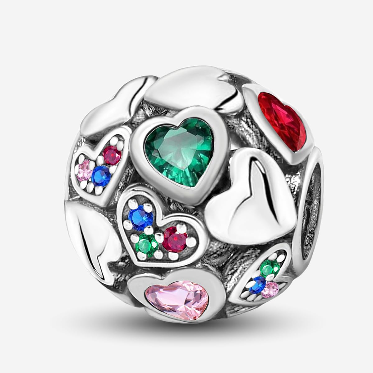 1 PC Fashionable Sterling Silver Red Love Series Beads Pendant Ball Suitable for DIY Women's Jewelry