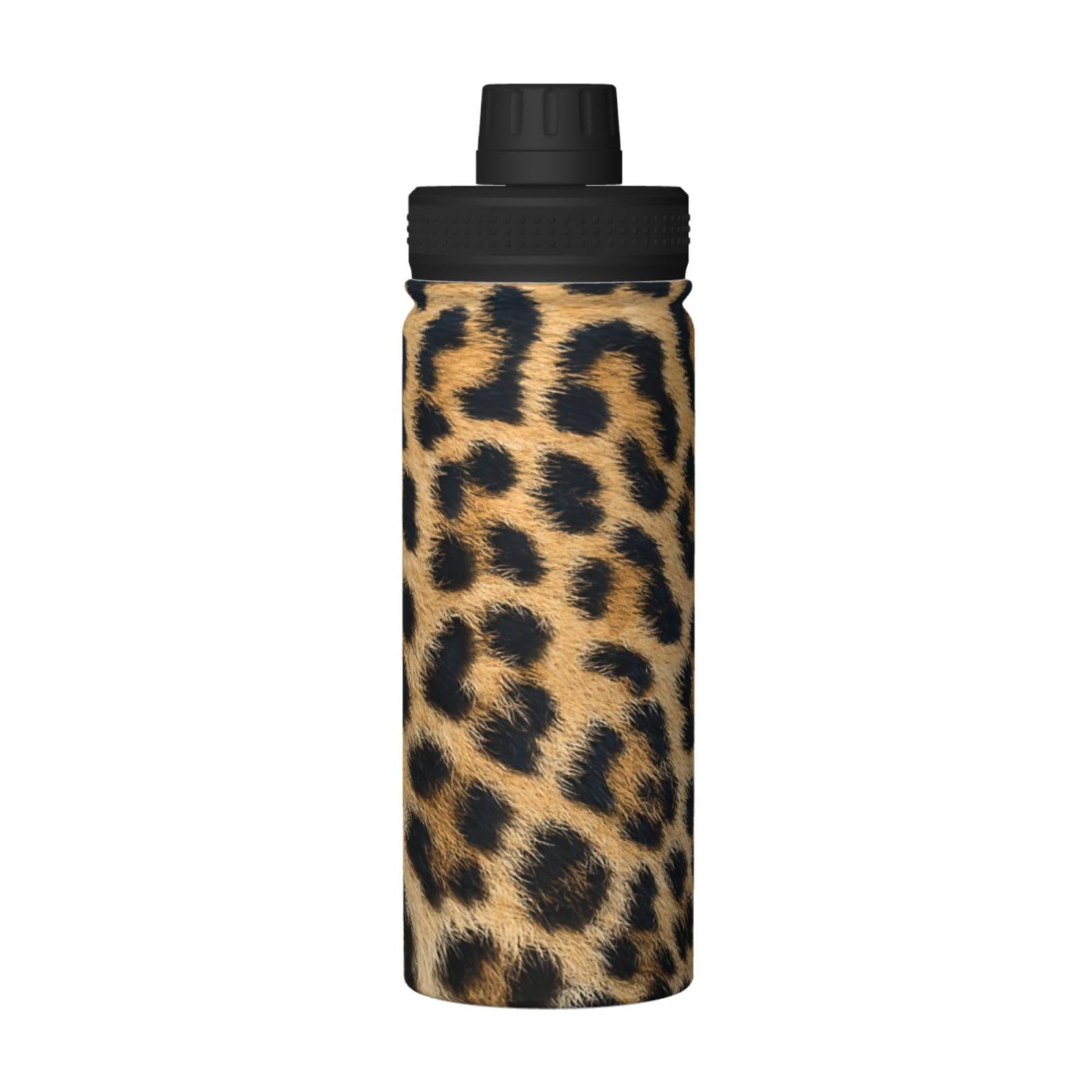 Borraccia termica in acciaio inox con stampa leopardata ruvida con manico, adatta per ciclismo, fitness