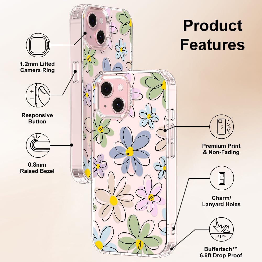 MOSNOVO Case for iPhone 15, [Buffertech 6.6ft Military-Grade Drop Protection] [Anti Peel Off Tech] Clear TPU Bumper Phone Case Cover Design - Linear Blooms — view 6