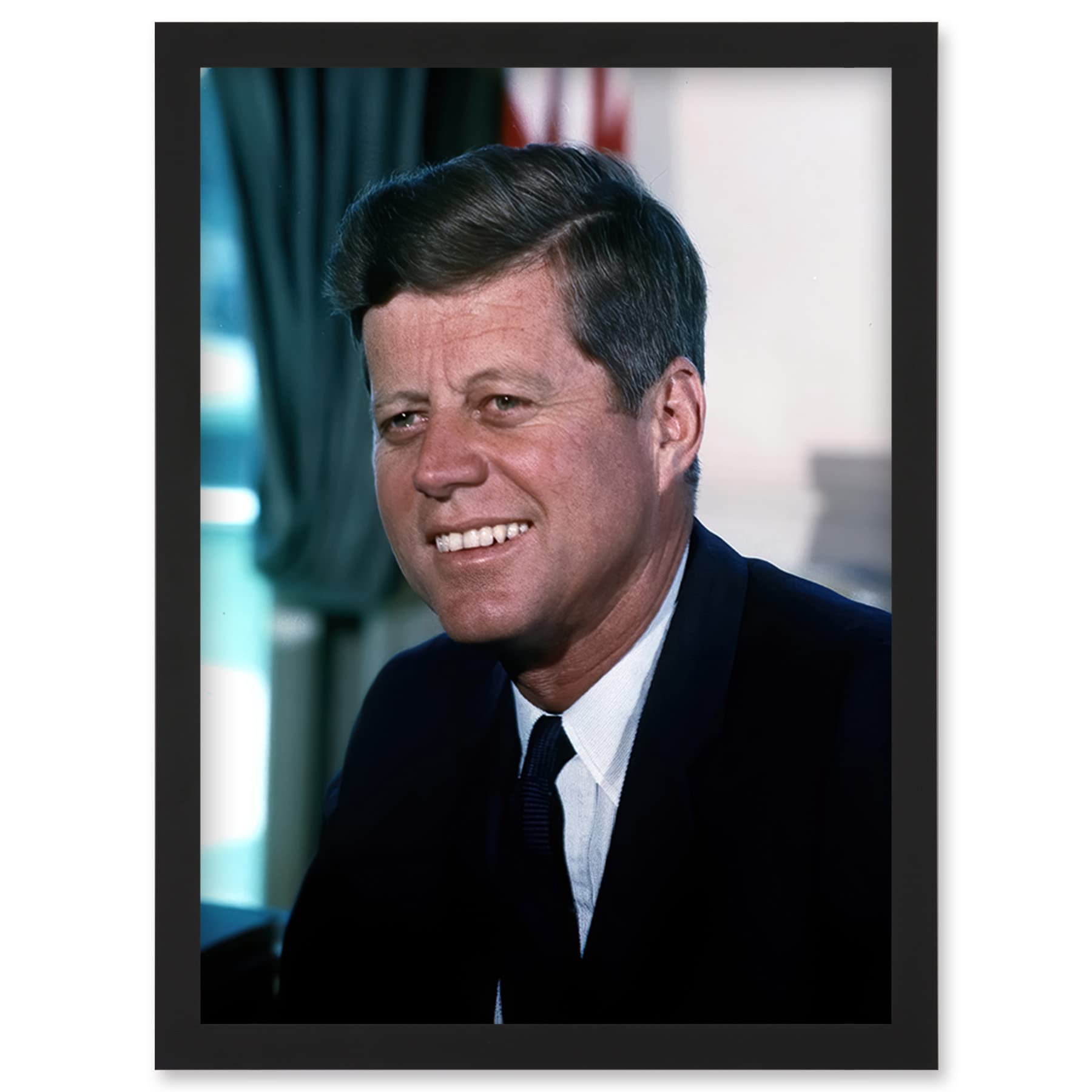 Artery8 US President John F Kennedy Portrait Photo Artwork Framed Wall Art Print A4
