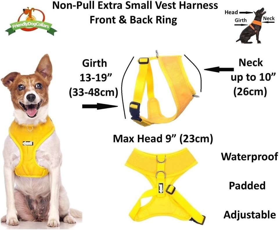 Dexil Elite Range Luxury Padded Waterproof Adjustable Back and Front Ring Non-Pull XSmall Pet Dog Vest Harness (Sunburst Yellow, X-Small 13-19inch Chest)