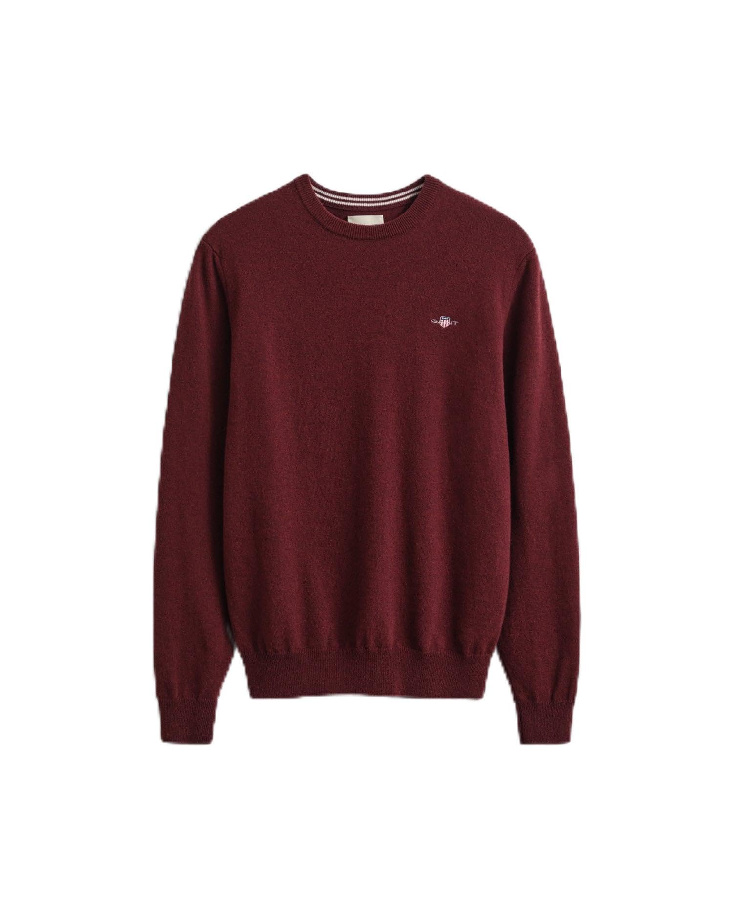 GANT Mens Superfine Lambswool Crew Neck Jumper - 677 Bordeaux Melange