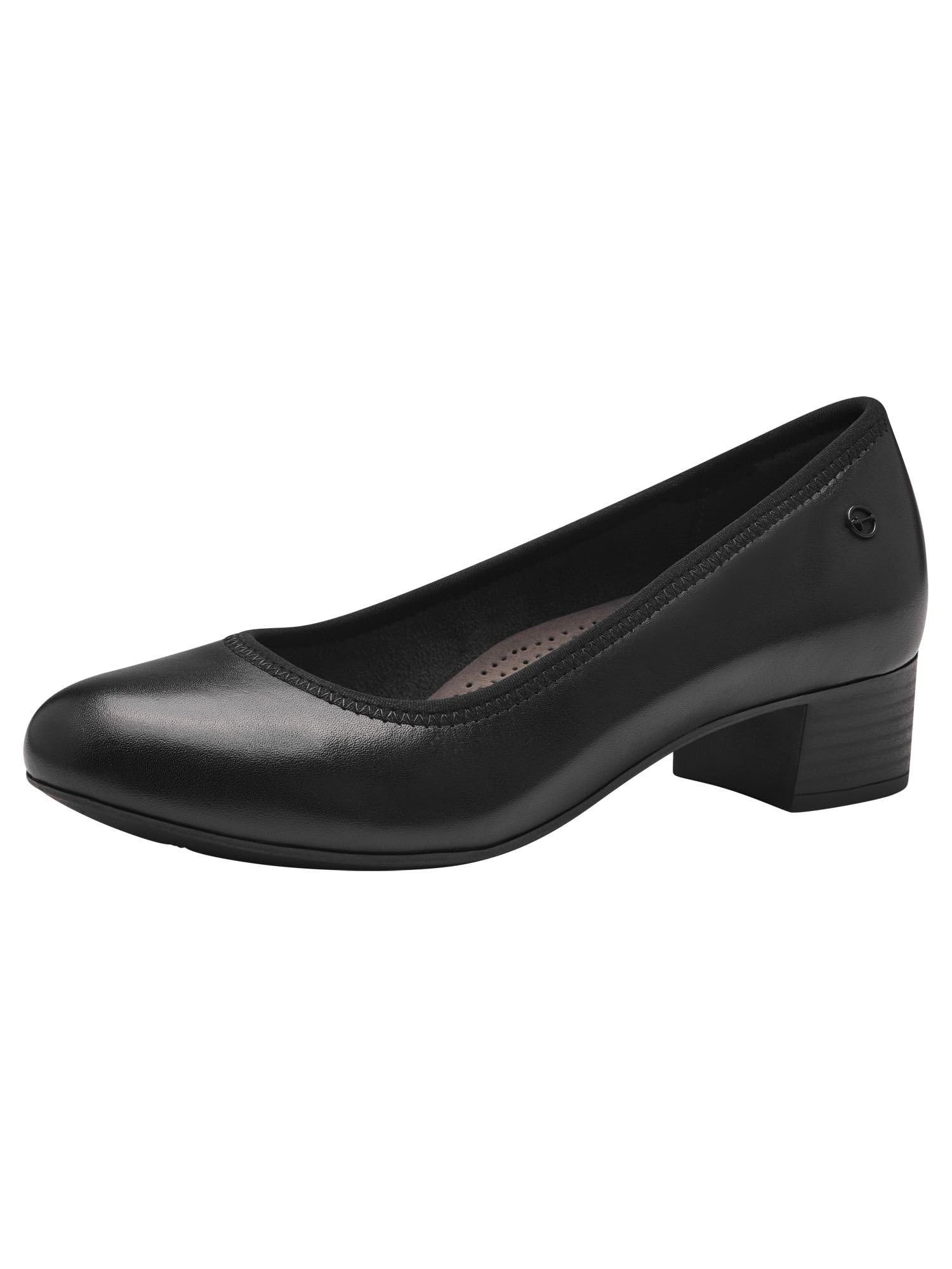 Tamaris Comfort Women’s Leather Pumps Low Heel, Black, 6,5 UK