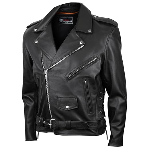 Vance Leather Jaqueta masculina de couro bovino premium oculta forro isolado cadarços laterais clássico MC motociclista jaqueta de couro preta