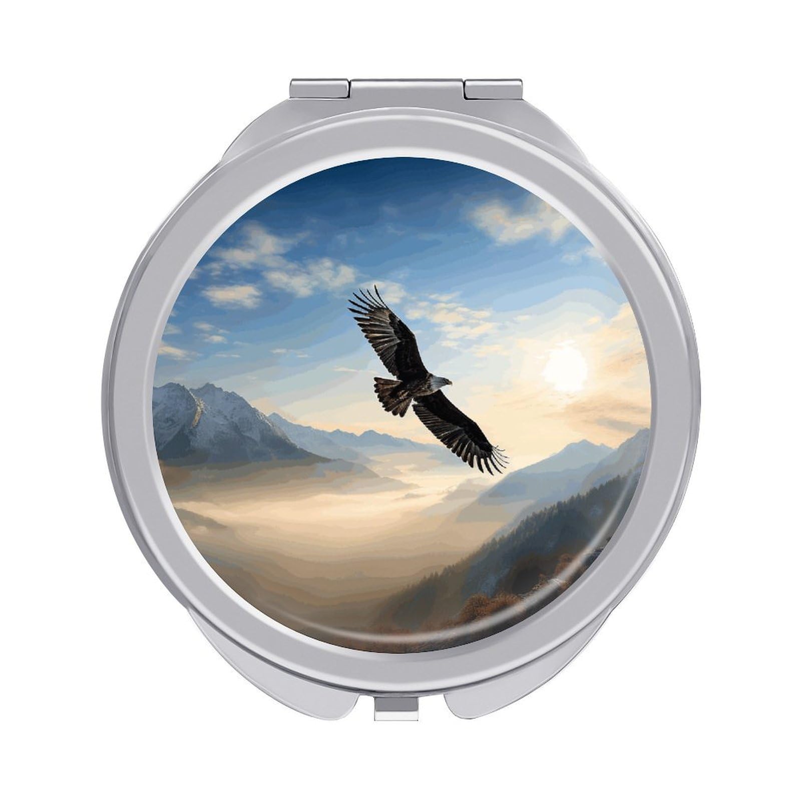 VstaDank Eagle Mountains Travel Makeup Mirrors Exquisite Double-Sided 2X/1X Magnifying Folding Pocket Mirror Portable Round Handheld Mirror Mini Compact Mirrors for Outdoor Home