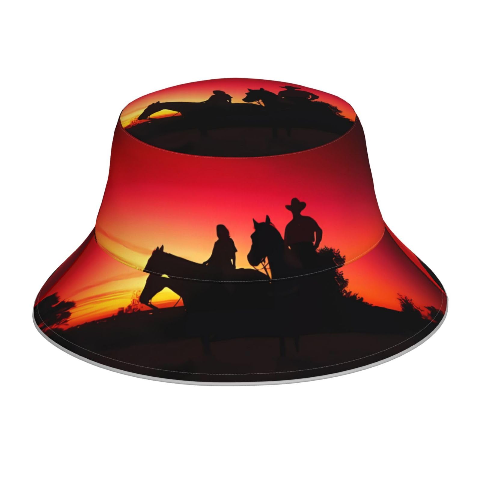 POEZJZW Texas Cowboy Printing Reflective Bucket Hat, Men's and Women's Uv Sun Hat, Wide-Brimmed Outdoor for Beach Hiking Fishing Black