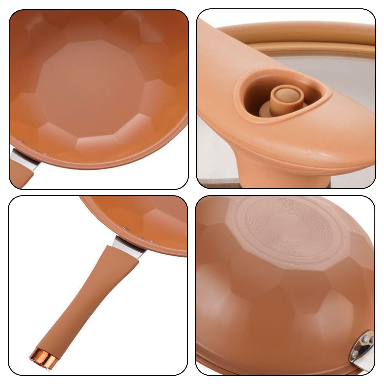 Wok in ferro da 32 cm con coperchio, pentola antiaderente in argilla, wok in ferro sano, pentola per cottura a vapore e cottura, con cestello per cottura a vapore, padella antiaderente per friggere e