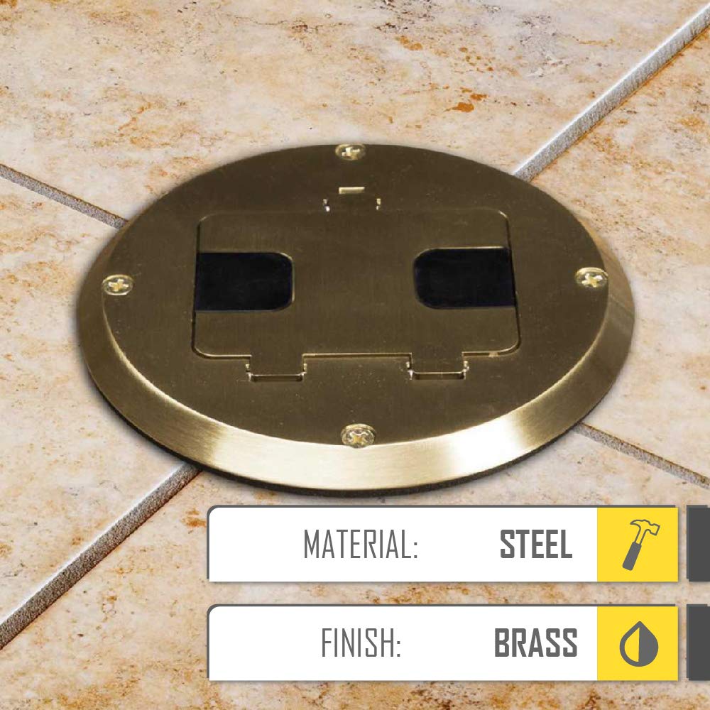 RACO 6239BP Floor Kit with Recessed Duplex 15A TR Device and Adjustable Steel Box, 1-Gang, Brass