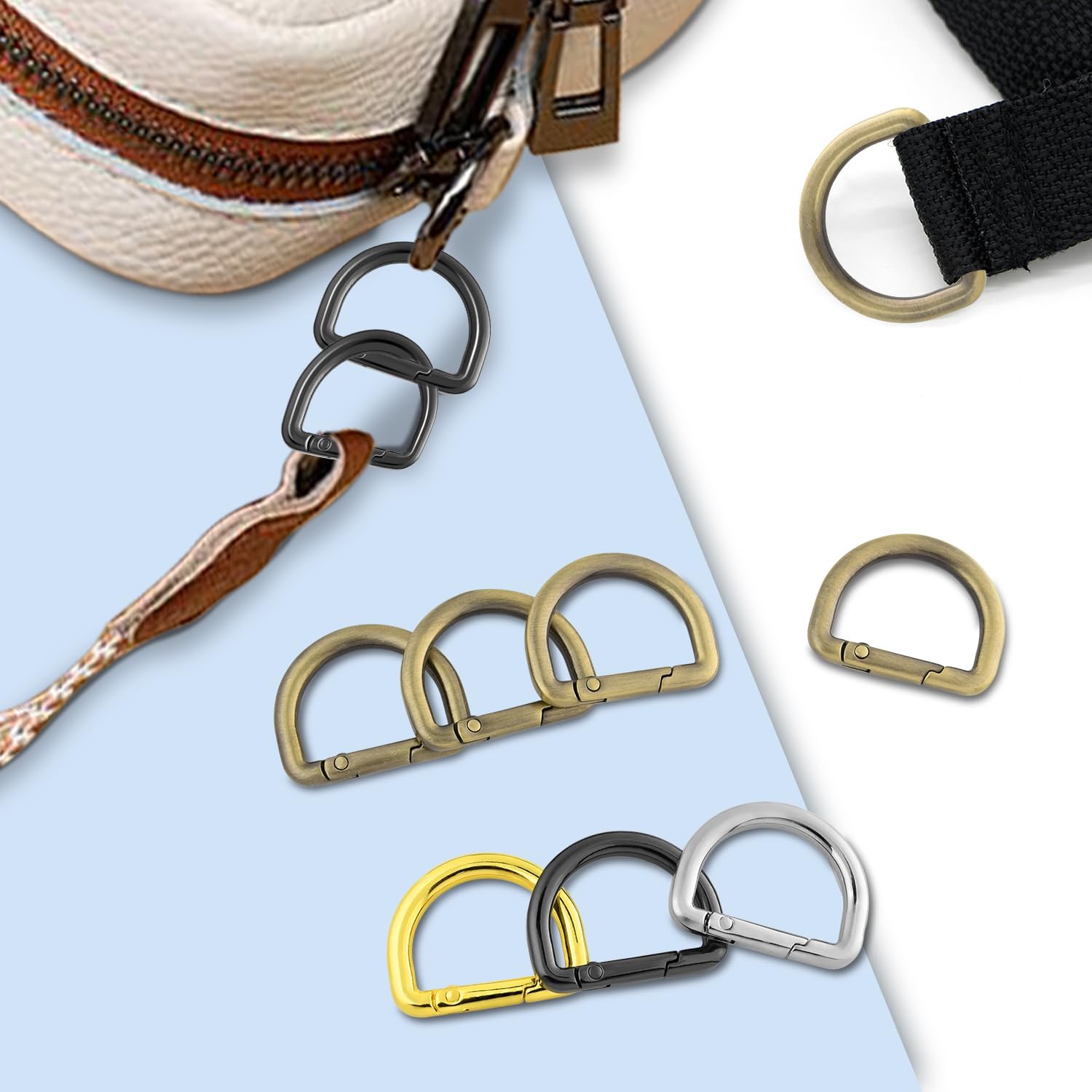 12pcs 1 Inch Spring D Ring Purse Clip, Metal Carabiner Keychain Clips for Bag Strap Hook, Key Fob Holder, Dog Tag Clasp, Paracord Keyring (Assorted) - Image 4