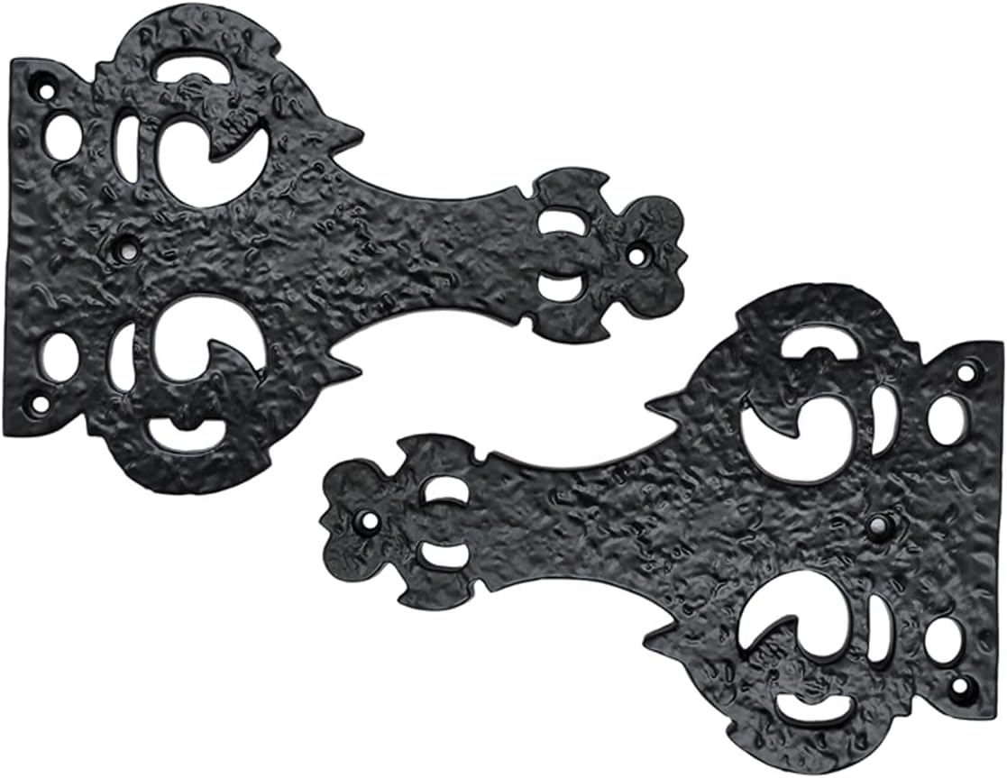 Adonai Hardware 7 Inch Lysanias Antique Iron False Hinge (Supplied as 4 Pieces per Pack) - Matte Black Powder Coated