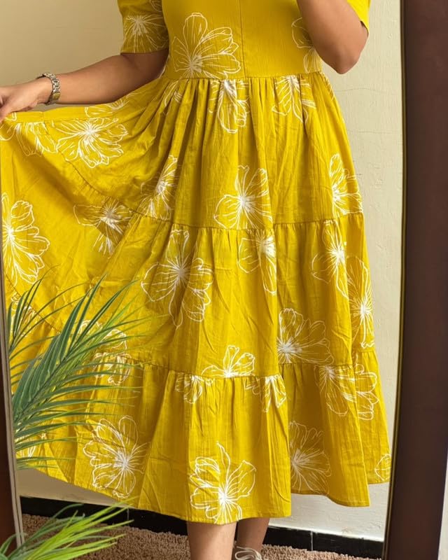 Image of Floral Midi Dress for Women - Summer Boho Dress, Lightweight & Breathable, Elegant Floral Print, Casual & Vacation Outfit, Comfortable Flowy Dress for Women