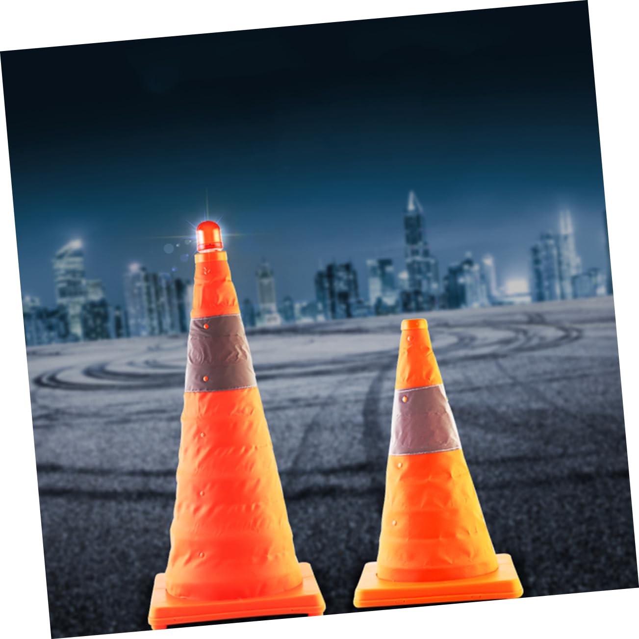 Cabilock Cono De Señalización Plegable Reflectante Para Carretera Cono De Plástico Con Luz Led Para Señalización Vial Para Uso Nocturno