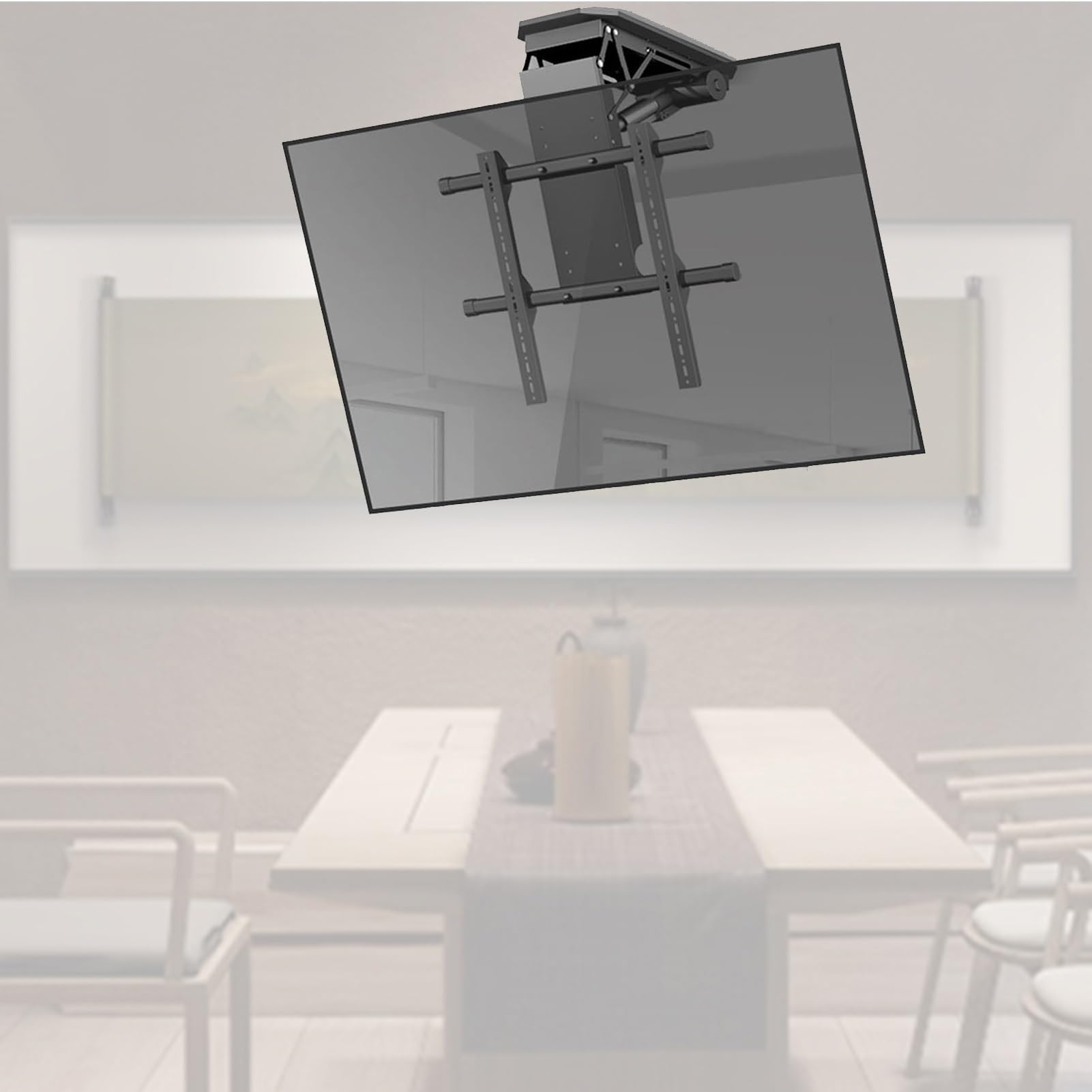 Staffa di montaggio TV da parete motorizzata a soffitto, 0 – 85 ° ribaltabile, ascensore a scomparsa nascosto, adatto per TV da 50 a 90 pollici (monocolore, min250-max600 mm, 50-90 intv