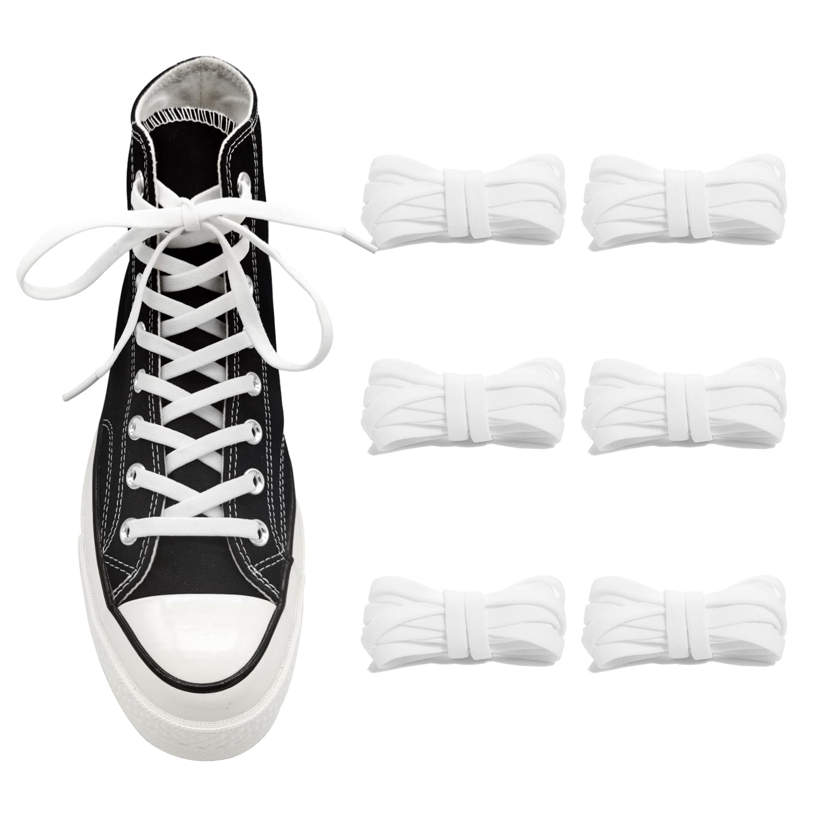 UamGlsob 3 Pairs 5/16" Elastic Shoe Laces for Converse High Tops and Low Top, Flat Bungee Stretchy Replacement Shoelaces