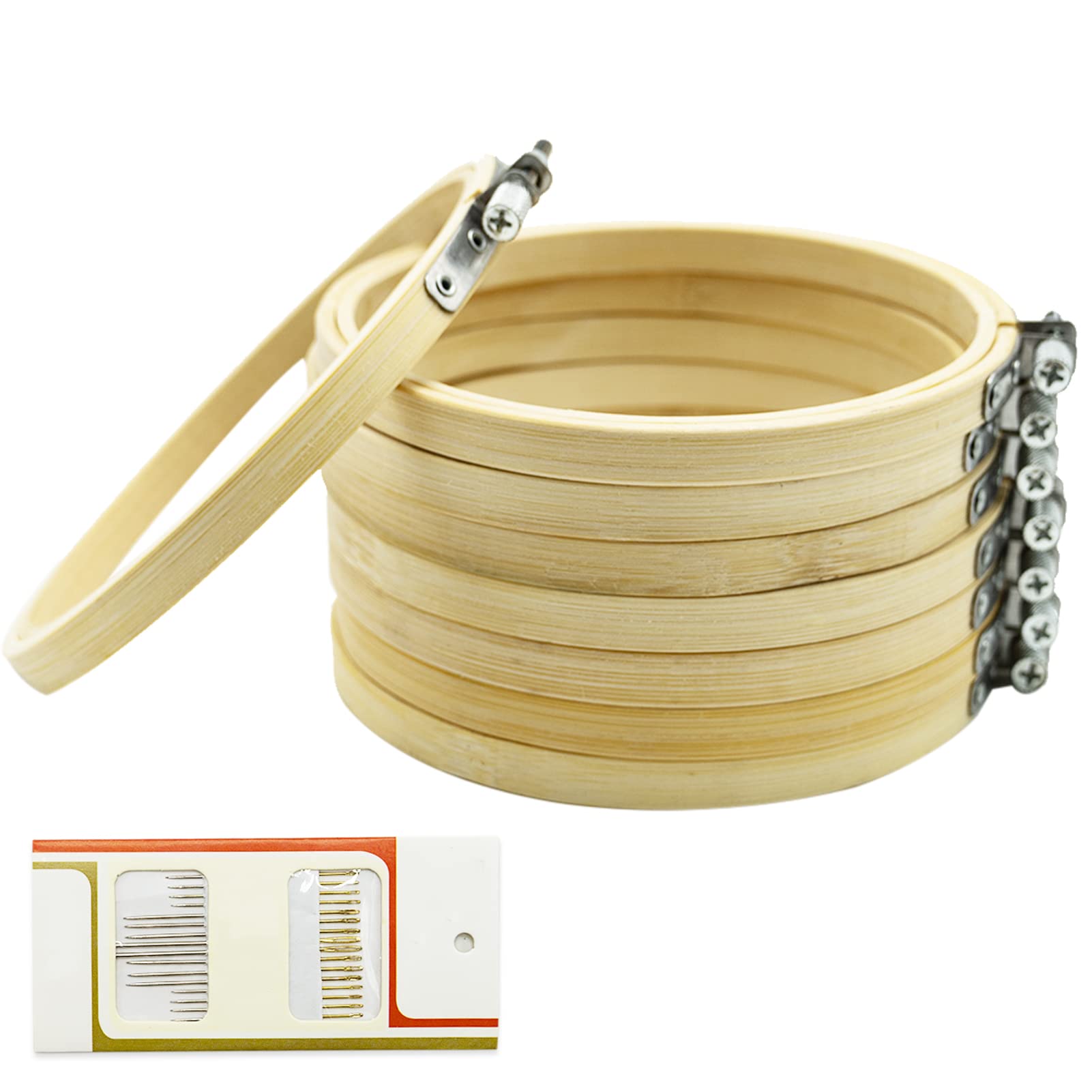 16 Cerchi Per Ricamo In Bambù 13cm - Con 16 Aghi - Set Per Punto Croce E Cucito - Fai Da Te Artigianale - Foto 4