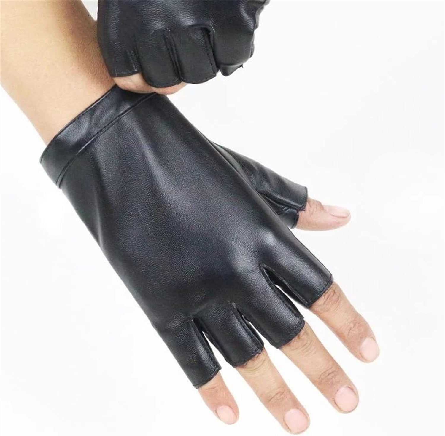 Fingerless Gloves Men Half Finger Gloves Punk Dance PU Driving Non-Slip PU Leather