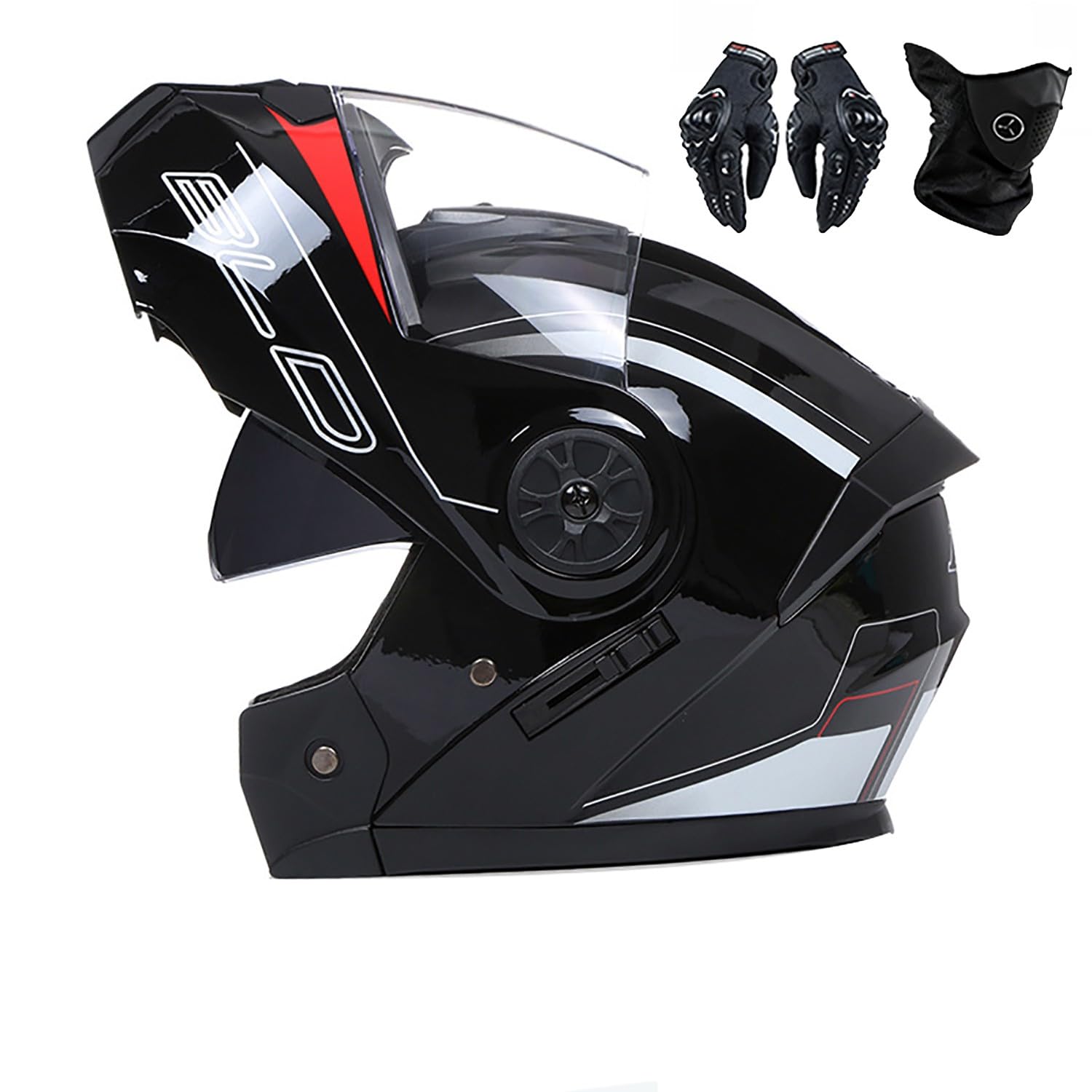 Casco Modular Motocicleta Abatible, Integrado Casco Moto, ECE Homologado con Doble Visera, con Guantes Y Cubrecara, para Adultos Hombres Mujeres Scooter Cruiser Ciclomotor V,Small