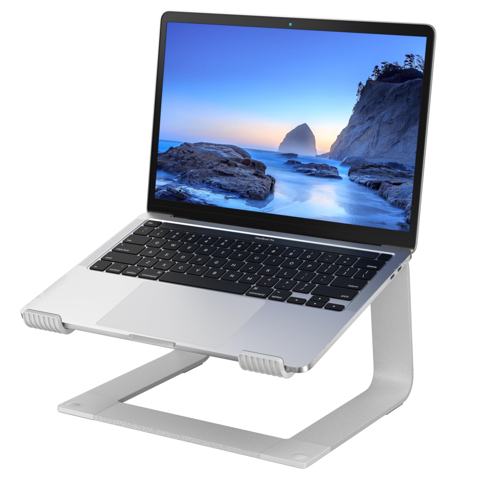 POWERSUP Laptop Stand for Desk Detachable Aluminum Computer Riser Portable Metal Notebook Holder Compatible with MacBook Air, Pro, Dell, HP, Lenovo and All 10-16" Laptops, Silver