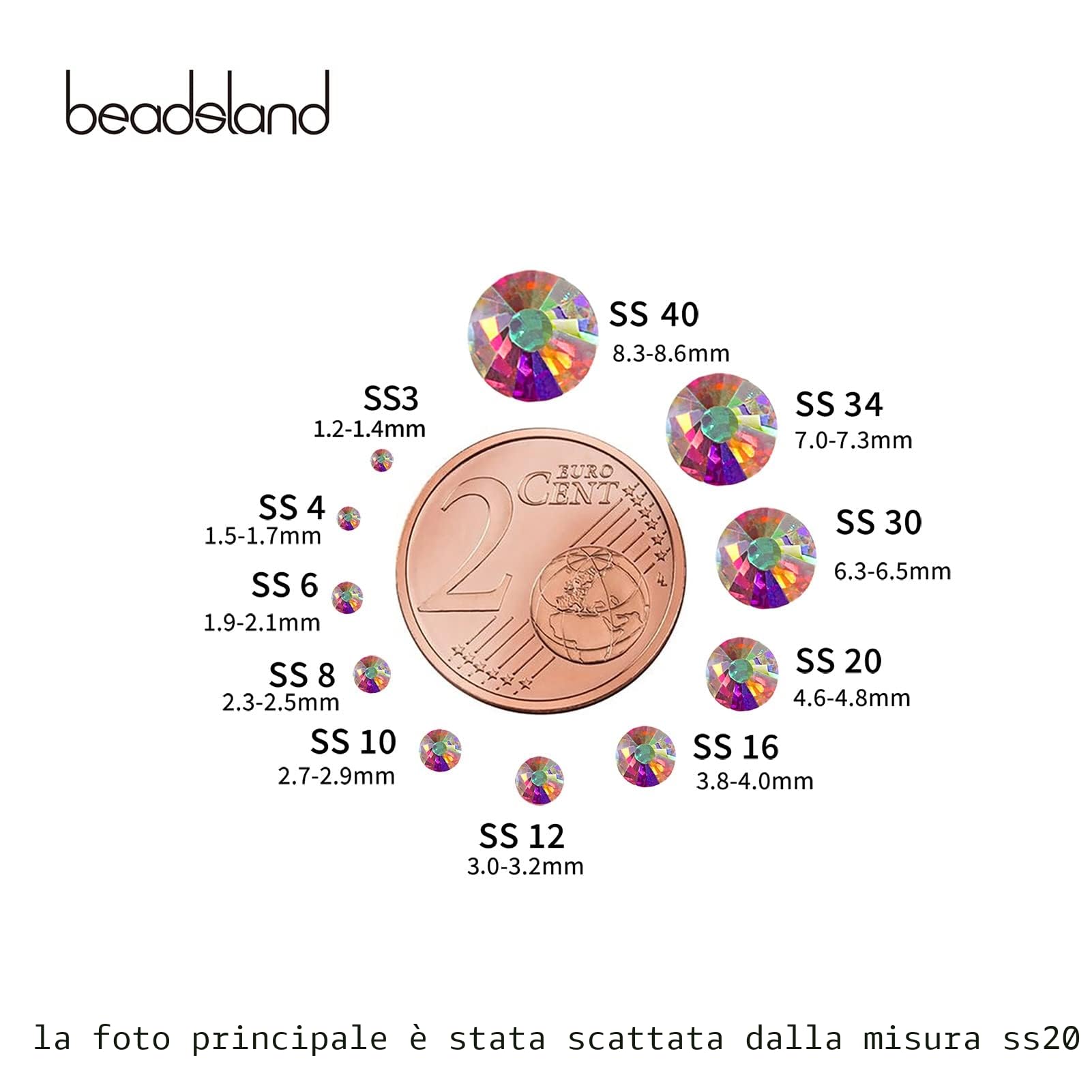 Beadsland Hotfix Strass, 1440pz Flatback Cristallo Strass per Artigianato Decorazione Fai da Te, Cristallo AB, SS20, 4.6-4.8mm