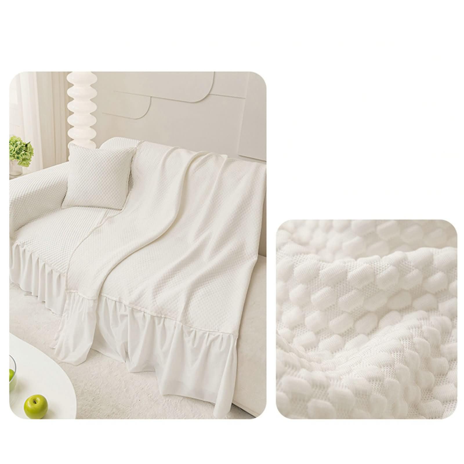 Copri Poltrona 1Posto,180x180CM,Fodera Copridivano Tinta Unita con Pizzo Telo Copridivano Seta di Ghiaccio Asciugamano Copridivano Bianco Coperta Divano Letto