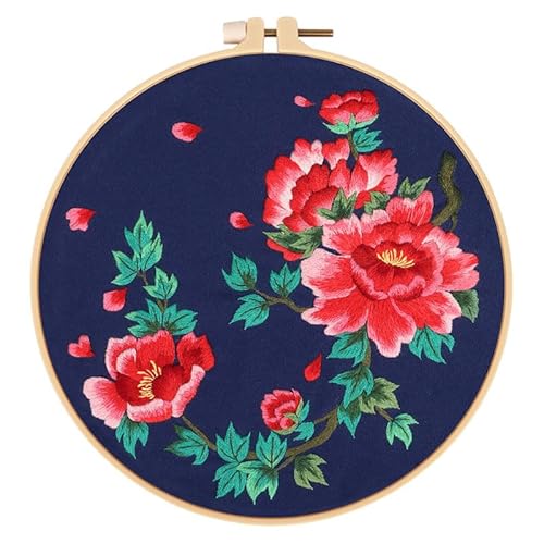 Chinese Style Flower DIY Handmade Embroidery Material Kit for Beginners, Adults, Kids Handmade Embroidery Kit with Detailed Illustrated Instructions Get Faster Mastering Technology, Onesize