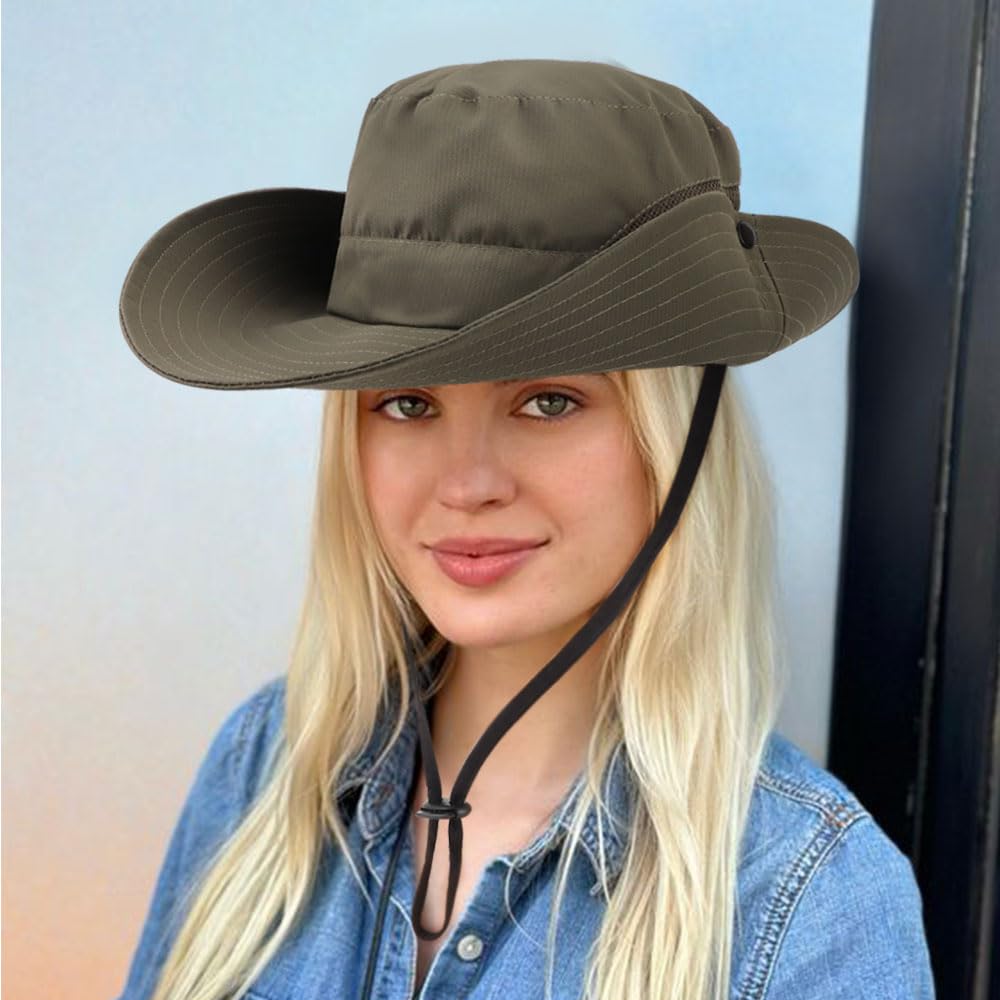 DRESHOW Donna Sole Cappello All'aperto UV Protezione Cappello Maglia Pieghevole Tesa Larga Pesca Coda di Cavallo Spiaggia Secchiello Cappelli