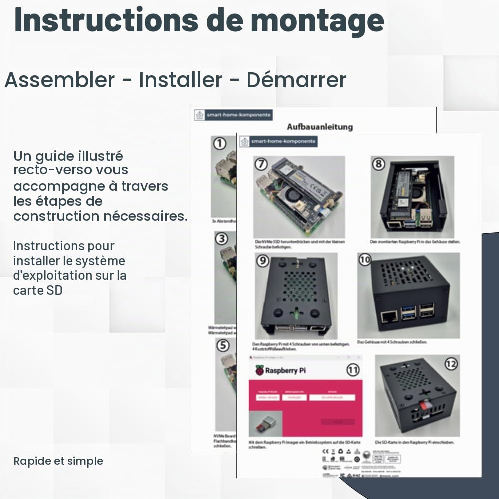 Raspberry Pi 5 16 Go PCIe M.2 NVMe - Kit | Boîtier métallique | Refroidisseur actif | Carte PCIe SSD M.2 NVMe | Alimentation USB-C 45W | Carte SD 64 Go | Câble Micro HDMI 4K | Idéal pour Home