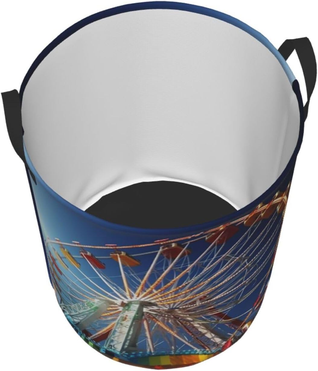 amusement ride print Circular Hamper Waterproof Storage Bin Organizer Basket Laundry Hamper With Handles For Clothes Toys Medium