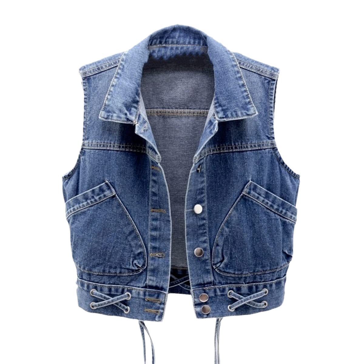 Chaqueta de mezclilla sin mangas para mujer chaleco vaquero corto azul oscuro XXL 7