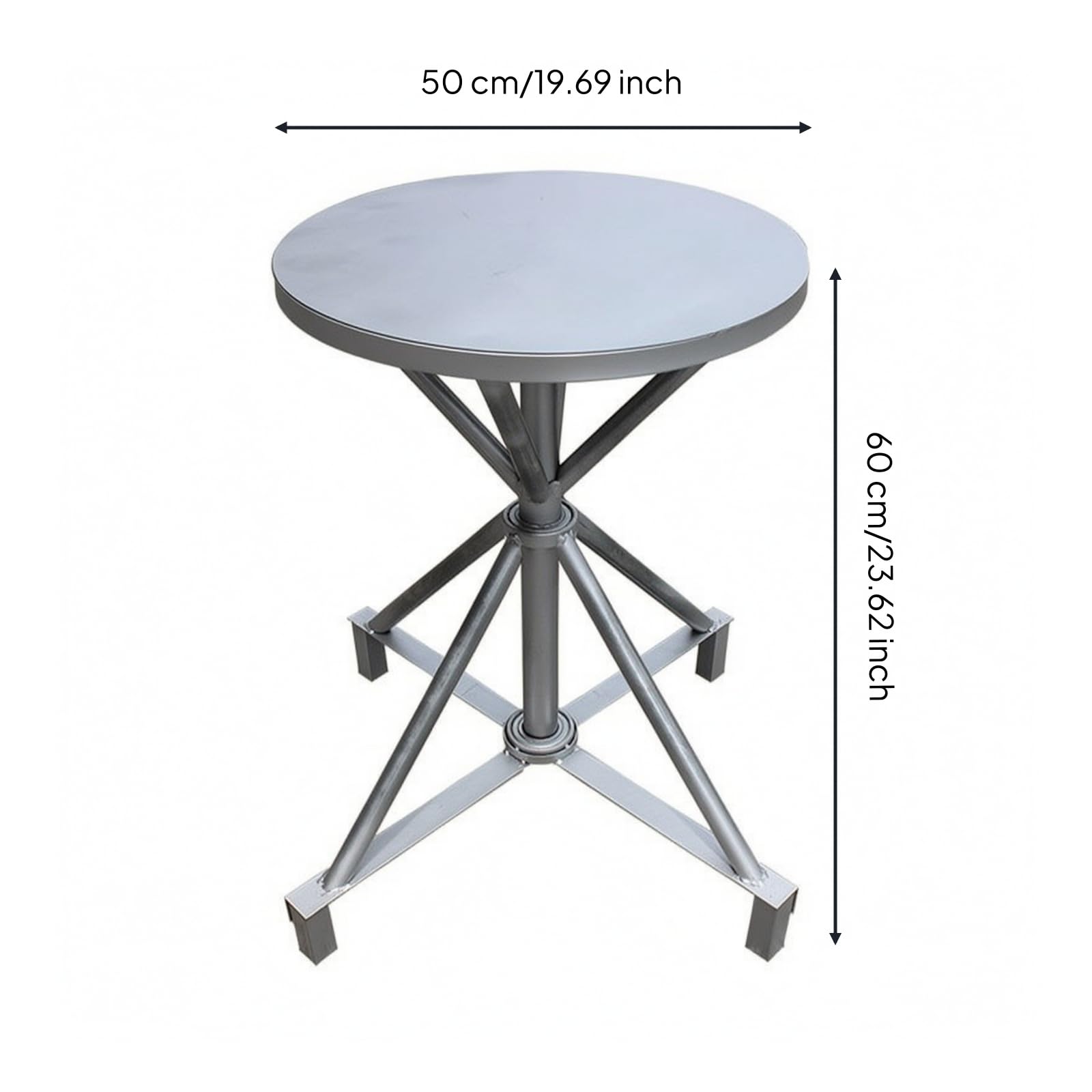 Gralara Tavolo da Lavoro con Superficie in Ferro Durevole Supporto Antiruggine per Artigiani, Modellisti, Officina, Laboratorio, Tavolo Rotondo In Ferro, Diametro 50cm, Altezza 60cm, Doppio Asse