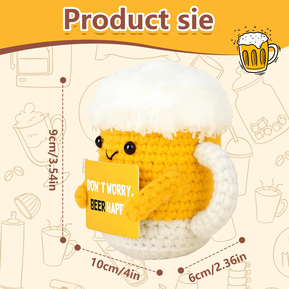 Bambola Anti Stress a Forma di Birra, Pupazzo in Lana Morbido, Regalo Collega Donna
