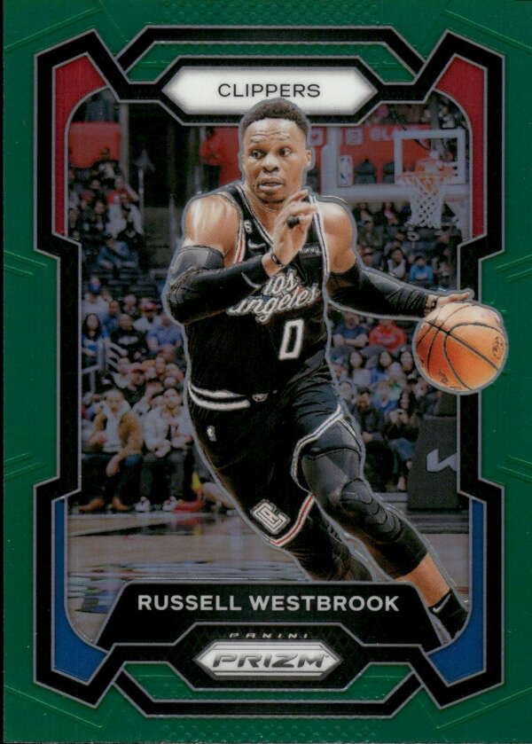 2023-24 PANINI PRIZM PRIZMS GREEN #39 RUSSELL WESTBROOK CLIPPERS BASKETBALL OFFICIAL TRADING CARD OF NBA