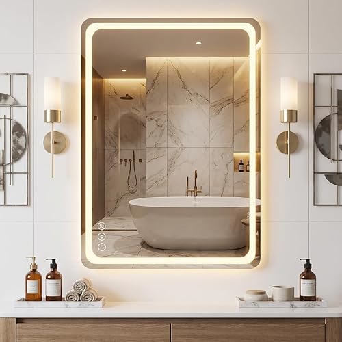 Miniatura 19 de Espejo de baño LED de 30 x 36 pulgadas con luces, antiniebla e iluminación tricolor, espejo de afeitar montado en la pared con sensor táctil, espejo
