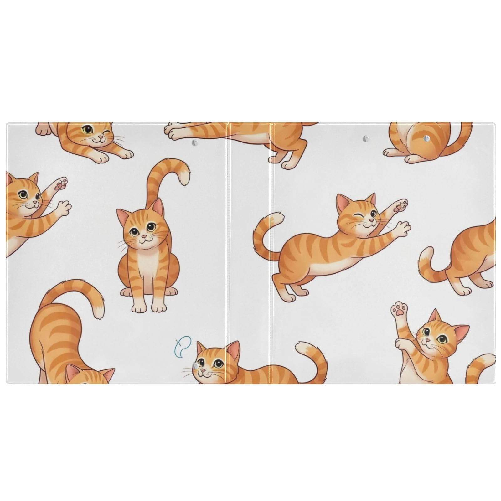Raccoglitore a tre anelli stampato, raccoglitore ad anelli a D con tasche, raccoglitore decorativo per scuola, università o ufficio, simpatico gatto arancione bianco