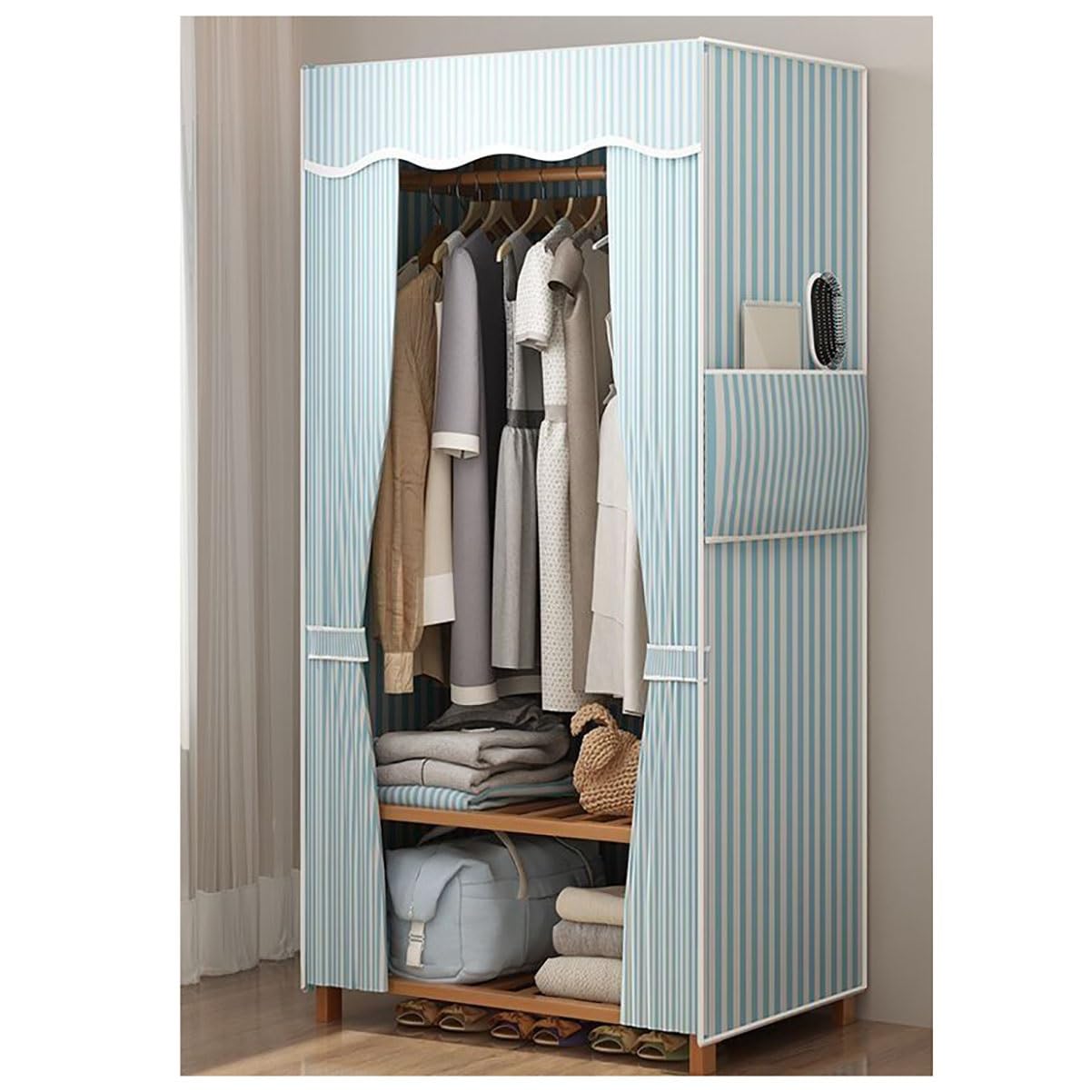 Amazon｜ポータブル竹製クローゼット衣類オーガナイザー木製衣類