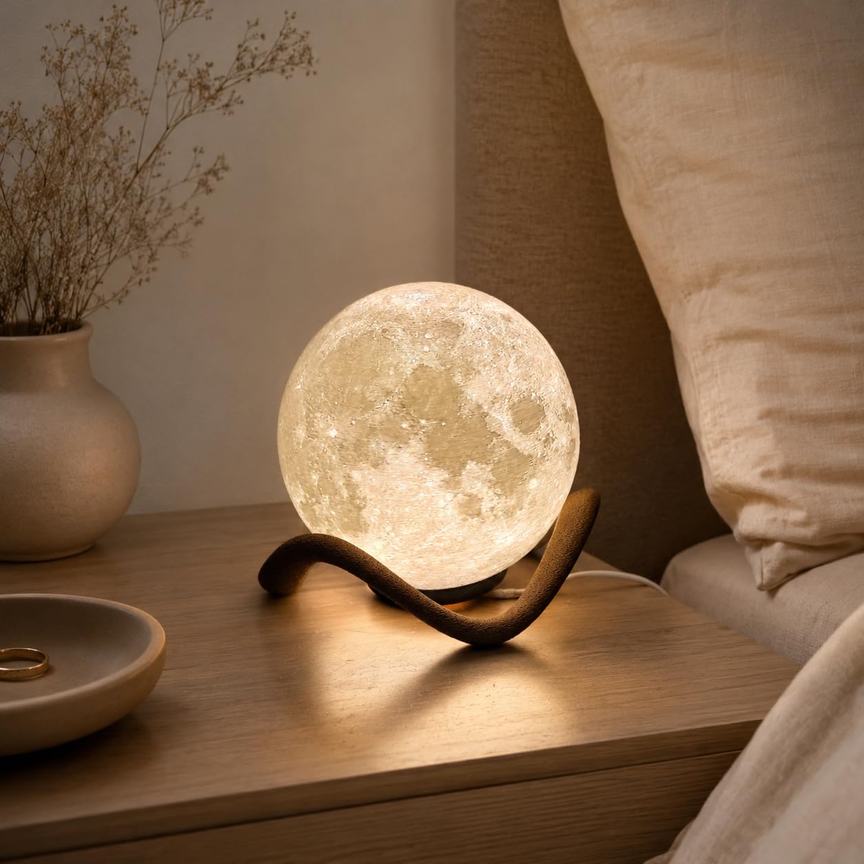 Moon LED Lamp with Replaceable Surface Light, 3-ft Wire with Switch, Lunar Table Lamp and Bedside Night Lamp for Bedroom, Living Room Décor and Gifting-image-37