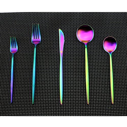 Uniturcky Iridescent Rainbow Multicolor Flatware 20 Pieces Tableware Set Cutlery Set Dinnerware Anti-rust