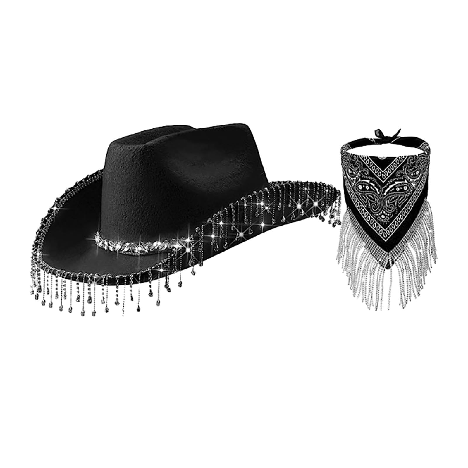 myaddiction Western Cowboy Cowgirl Hat Bling Rhinestone Fringe Hat Halloween Costumes Black-picture-51