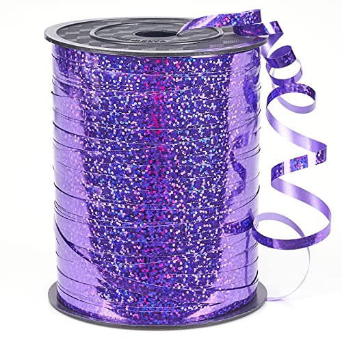 Image of PartyWoo Purple Ribbon, 500 Yard, Iridescent Curling String Balloon Thin Gift Ribbon for Gift Wrapping Balloons Presents Floral Graduation Christmas Birthday Wedding Party Decorations (1 Roll)