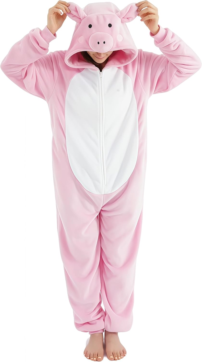 Pronzot Unisex Adult Costume Onesie,Animal Halloween Costume One Piece Cosplay Suit for Adults,Flannel Hooded Sleepwear